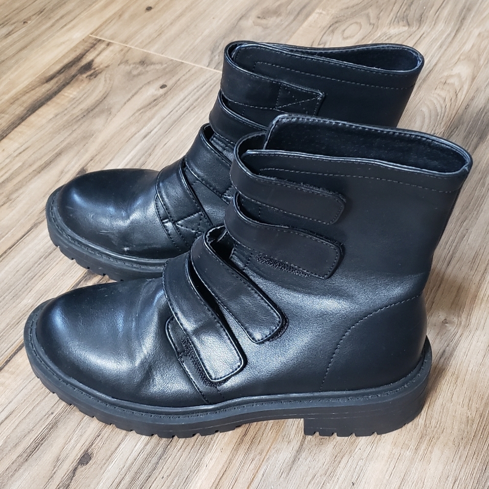 Black velcro combat boots